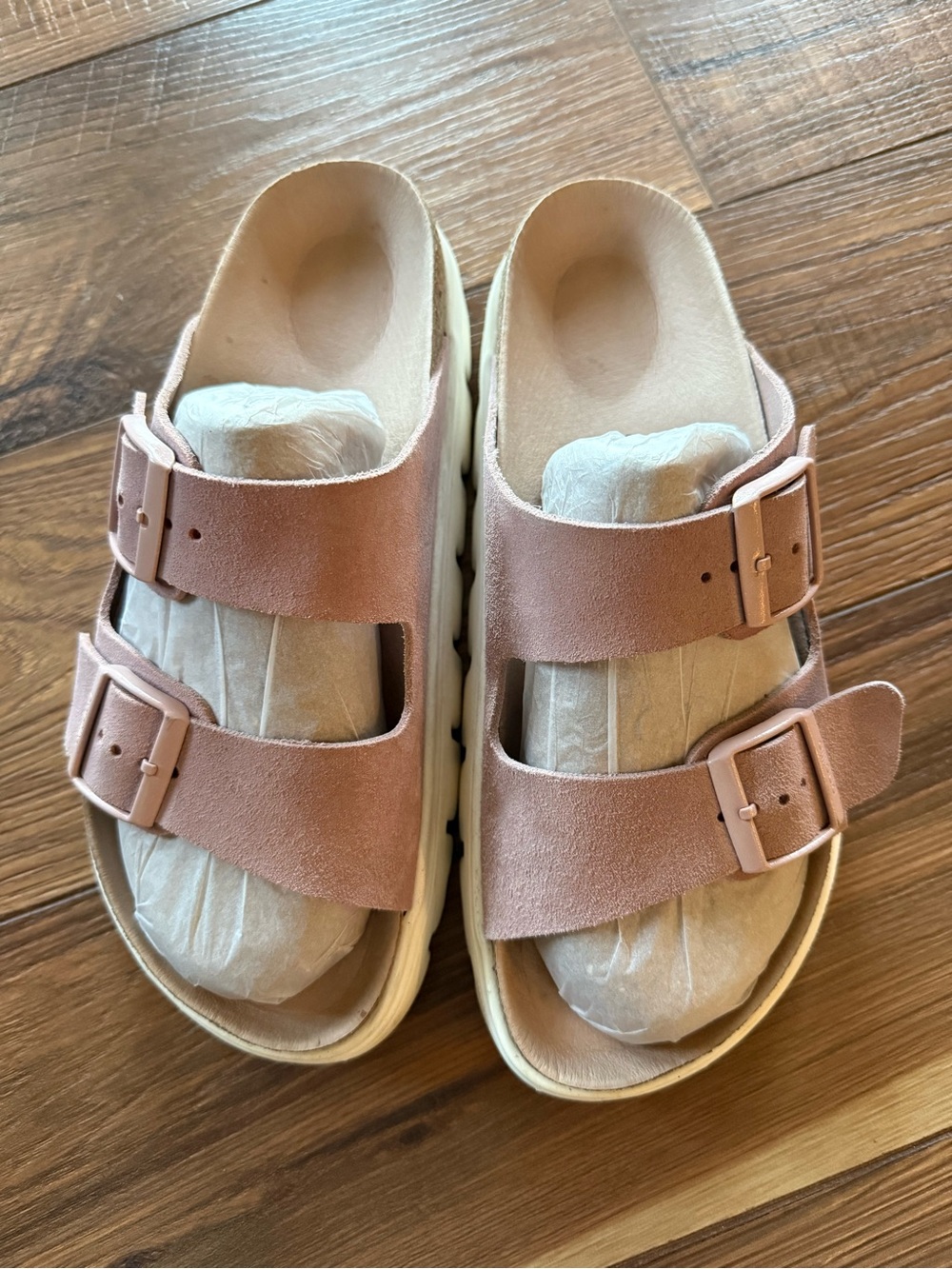 Birkenstock Pink Double-Strap Suede Sandals